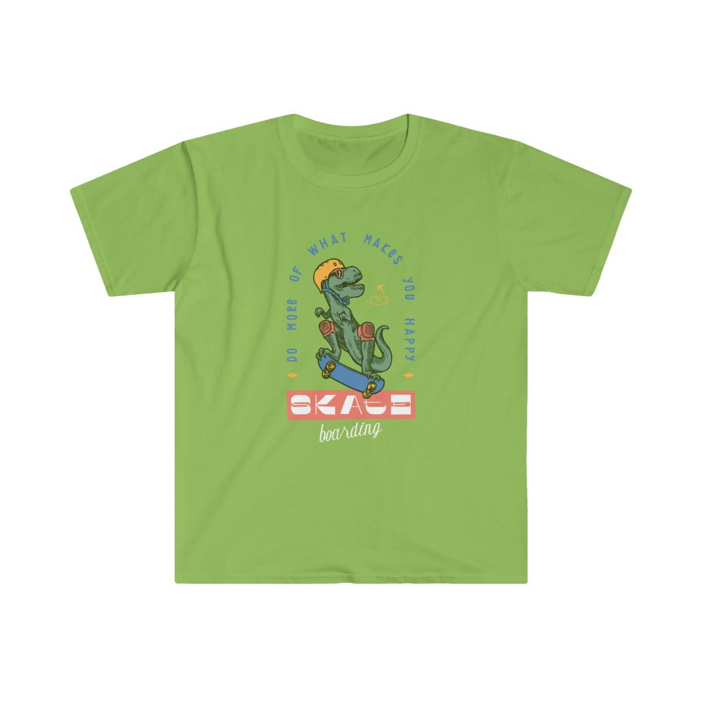 A quirky style green Do what's make you happy T-Shirt with an image of a boy riding a bike.