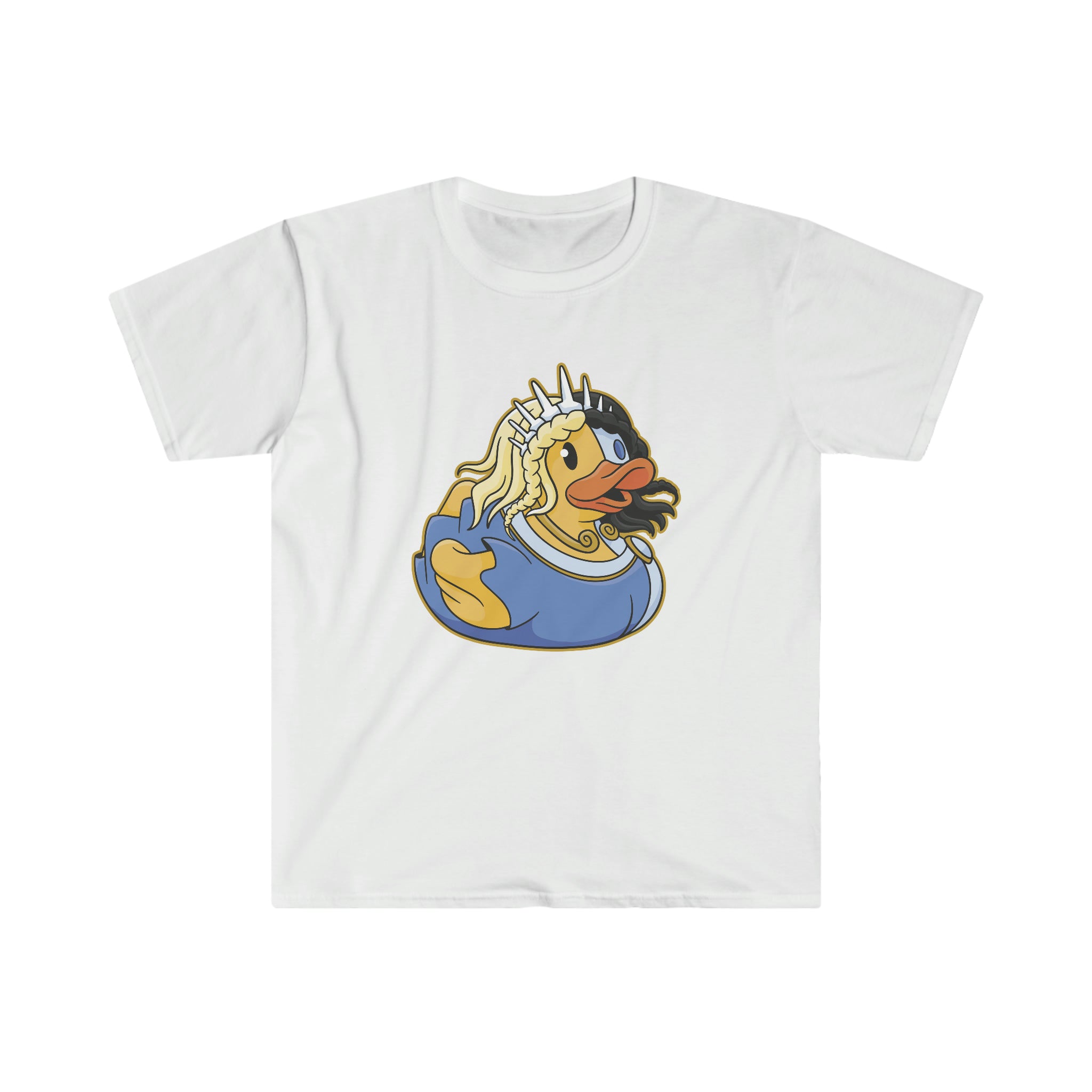 A white Cyber Duck t-shirt with an image of a duck wearing a crown.